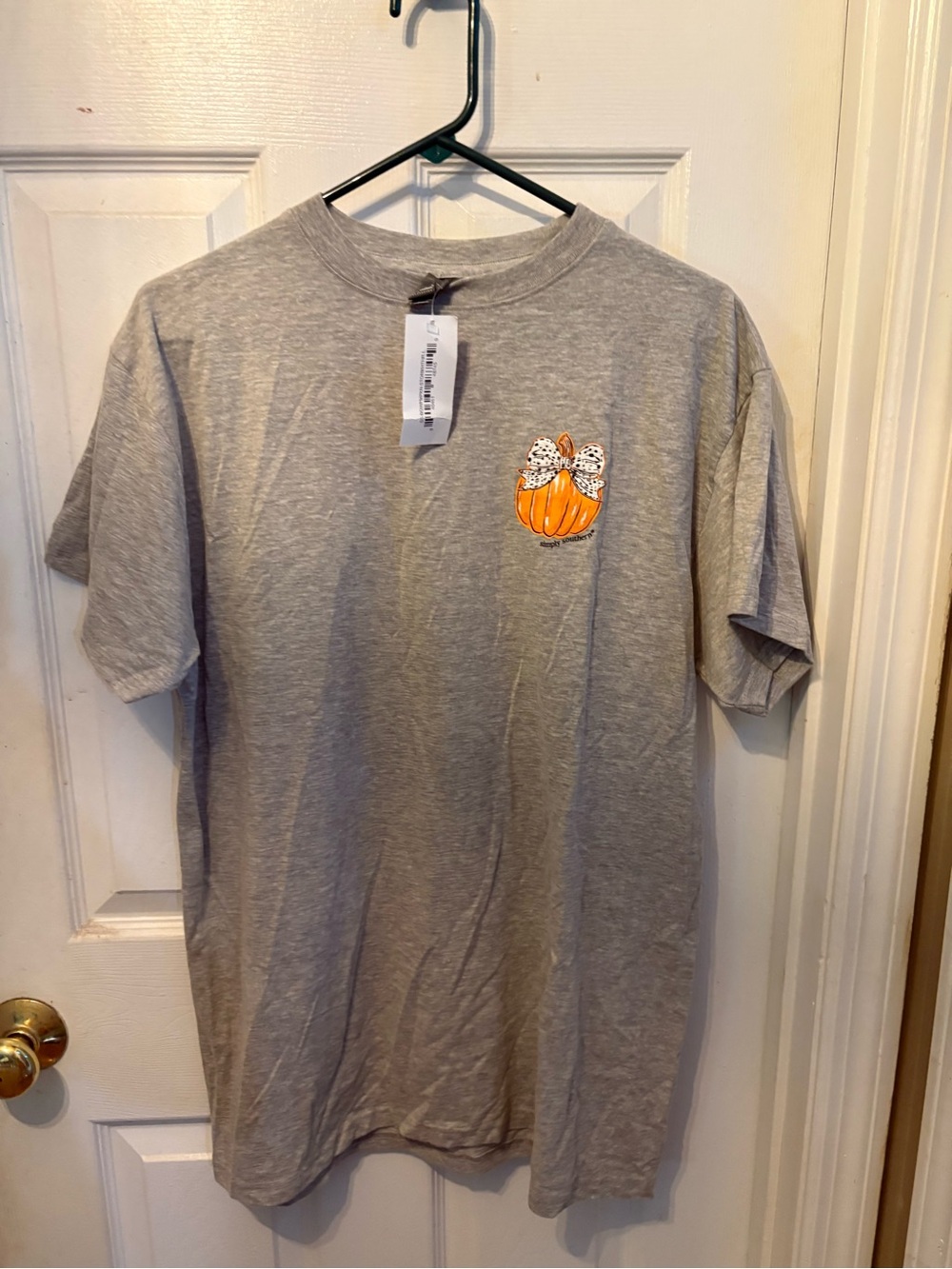 Simply Southern Gray Short-Sleeve Tee with Orange Pumpkin Graphic